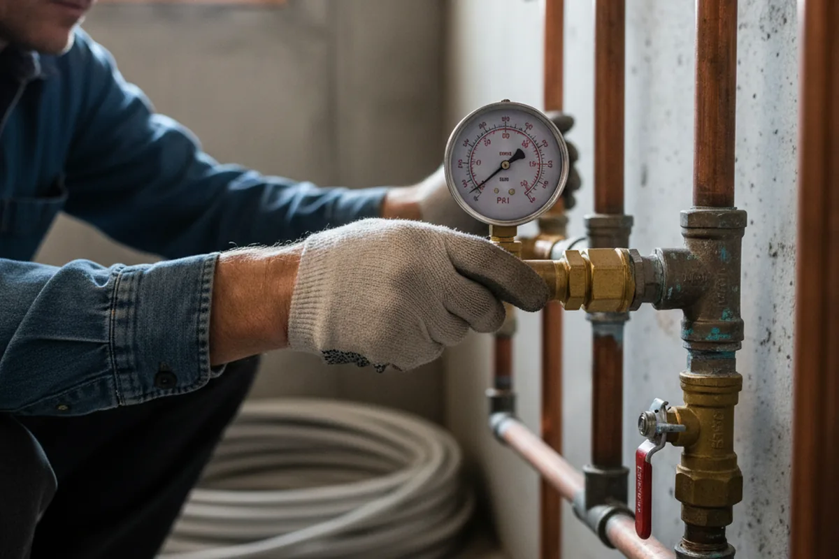 Pressure testing a repaired line during Water Line Repair in Swannanoa